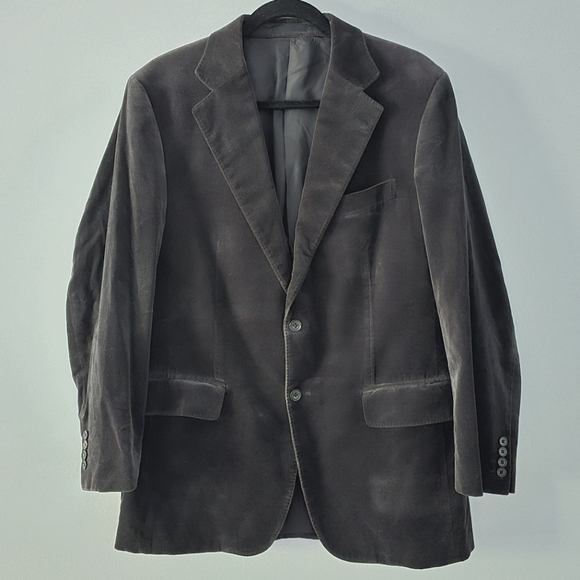 Burberry Men's Charcoal Grey Velvet Single Breasted Blazer Jacket Size L - Picture 1 of 8